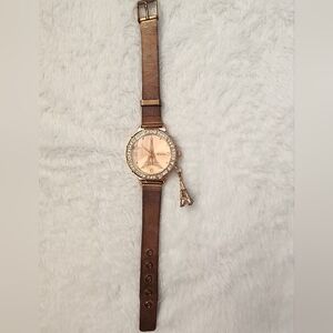 Elegant Rose Gold Watch with Eiffel Tower Charm